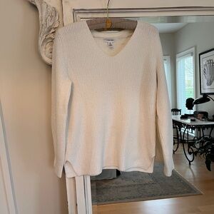 Calvin Klein off white V-Neck rib Knit Sweater